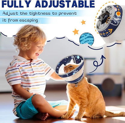 Cat Cone, Breathable Cat Cone Collar Soft, Adjustable Cat Cone to Stop Licking, Water Resistant Neck Cone for Cats with Air Mesh, Protective Cat Recovery E Collar for Cat Kitten（Star,S GoGoPaw