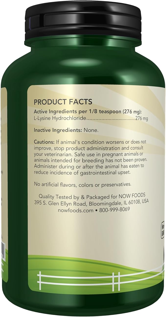 NOW Foods Pet Health, L-Lysine Supplement, Powder, Formulated for Cats, NASC Certified, 8-Ounce NOW
