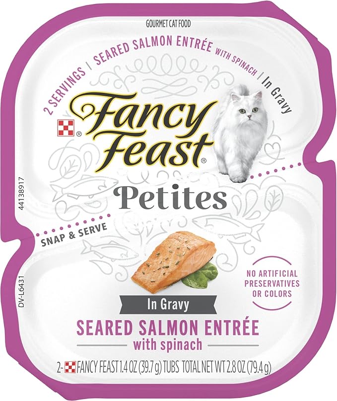 Fancy Feast Gourmet Grain-Free Meals Wet Cat Food Pate and Gravy Petites 10 Twin Pack Trays, 20 Servings (Seared Salmon in Gravy) - PAWPICO