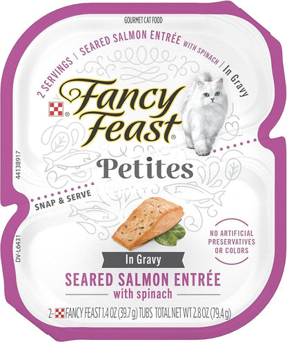 Fancy Feast Gourmet Grain-Free Meals Wet Cat Food Pate and Gravy Petites 10 Twin Pack Trays, 20 Servings (Seared Salmon in Gravy) - PAWPICO