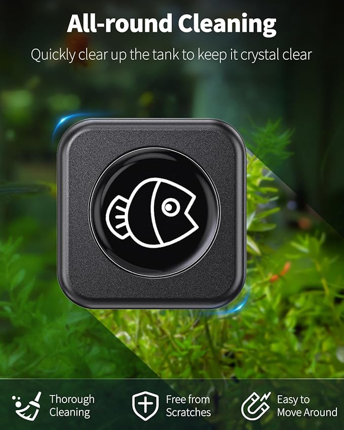 Pawfly Aquarium Magnetic Brush Fish Tank Cleaner 1 Inch Mini Stain Scrubber Pads Aquarium Cleaning Tool for 1/5 Inch Thick Fish Tank up to 10 Gallons (Non-Floatable) Pawfly