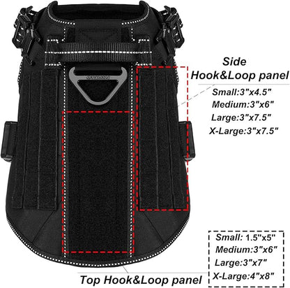 ICEFANG Tactical Dog Harness,Medium Size, 2X Metal Buckle,Working Dog MOLLE Vest with Handle,No Pulling Front Leash Clip,Hook and Loop Panel - PAWPICO