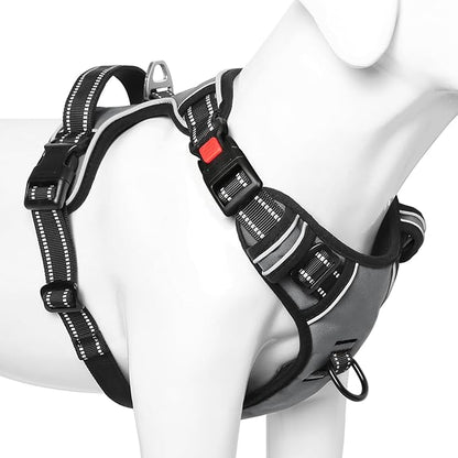 Timos Dog Harness Small Sized, No Pull Dog Harness with Neck Lockable Snap,No Choke Front Clip Dog Reflective Harness,Adjustable Metal Rings 3 Buckles,Easy Control Handle for Small Dogs Gray S Timos