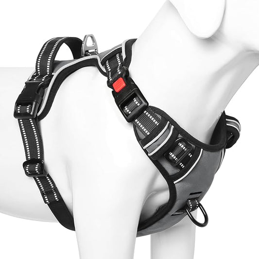 Timos Dog Harness Small Sized, No Pull Dog Harness with Neck Lockable Snap,No Choke Front Clip Dog Reflective Harness,Adjustable Metal Rings 3 Buckles,Easy Control Handle for Small Dogs Gray S Timos