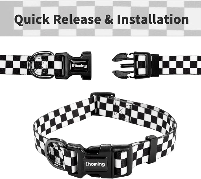 Ihoming Puppy Collar and Leash Set for Daily Outdoor Walking Running Training, Chess Board Design for Extra Small Boys Girls Dogs Cats Pets, XS-Up to 10LBS Ihoming