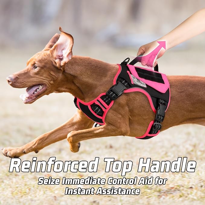 WINGOIN Tactical Dog Harness for Medium Dogs, No Pull Harness with Handle Pockets Poop Bag, Reflective Dog Vest, Military Service Heavy Duty Big Dog Harness for Walking Hiking Training, Black Pink, M - PAWPICO