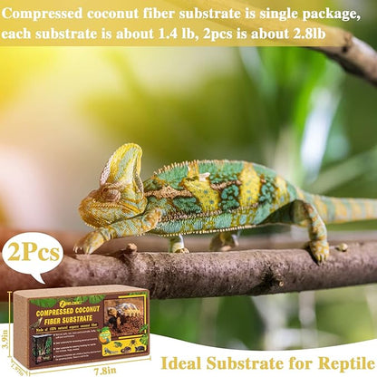 ZeeDix 2Pcs Compressed Coconut Fiber Substrate, 100% Organic Coco Coir Fiber Brick Substrate Fluffy Bearded Dragon Tortoise Snake Terrarium Substrate Loose Natural Husk Terrarium Bedding for Reptiles ZeeDix