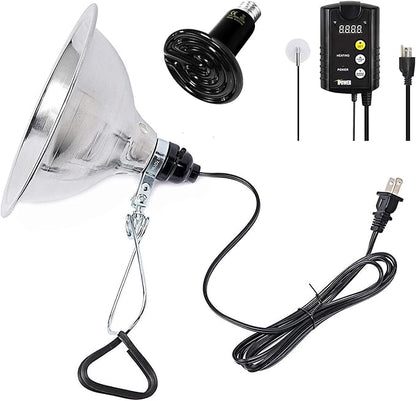 Simple Deluxe PTCLAMCR150MCTRL 150W Reptile Heat Bulb & 150W Clamp Light with 8.5" Reflector & Digital Thermostat Controller Combo Set, Black SimpleDeluxe