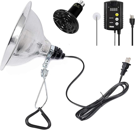 Simple Deluxe PTCLAMCR150MCTRL 150W Reptile Heat Bulb & 150W Clamp Light with 8.5" Reflector & Digital Thermostat Controller Combo Set, Black SimpleDeluxe