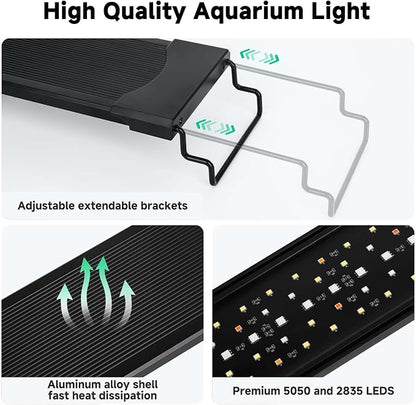 AQQA LED Aquarium Light, 24/7 Mode IP68 Waterproof Extendable Bracket Fish Tank Light, DIY Mode Full Spectrum Aquarium Plant Light, Adjustable Timer/Brightness Memory Function for 32-40 Inch Fish Tank AQQA
