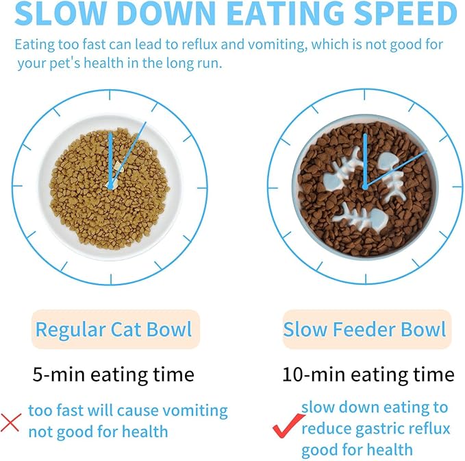 Upgrade Whisker-Fatigue-Free Cat Slow Feeder Bowl, Raised Cat Food Bowl Improved Design, Anti Vomit Promotes Digestion and Prevents Obesity, Slow Down Your Feline Friend Eating Speed - PAWPICO
