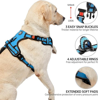 NESTROAD No Pull Dog Harness,Adjustable Oxford Dog Vest Harness with Leash,Reflective No-Choke Pet Harness with Easy Control Soft Handle for Large Dogs(Large,Blue) NESTROAD