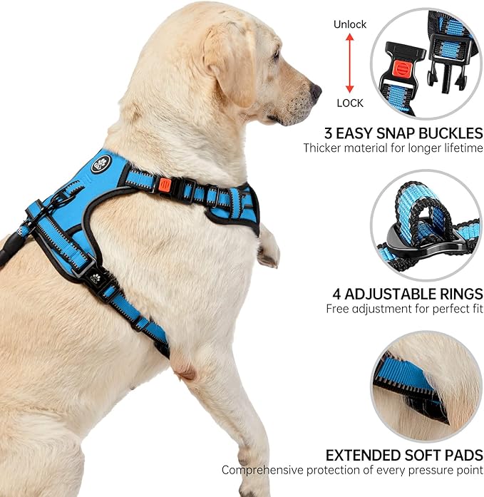 NESTROAD No Pull Dog Harness,Adjustable Oxford Dog Vest Harness with Leash,Reflective No-Choke Pet Harness with Easy Control Soft Handle for Large Dogs(X-Large,Blue) NESTROAD