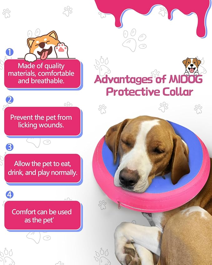 Dog Cone Collar for Small Medium Large Dogs for After Surgery, Pet Inflatable Neck Donut Collar Soft Protective Recovery Cone for Dogs and Cats-Alternative E Collar Does Not Block Vision-PinkBlue,XL MIDOG