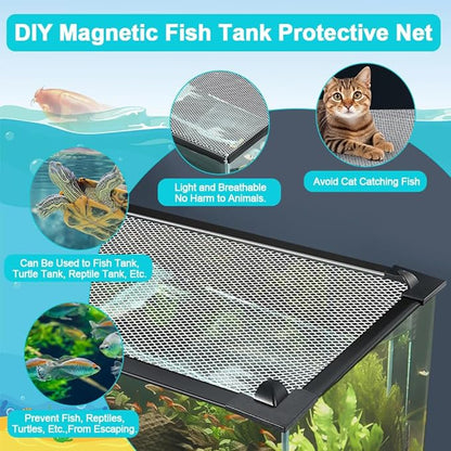 Magnetic Aquarium Cover Lid, DIY Fish Tank lid Anti-Jumping net Cover mesh Terrarium lid Aquarium Hood，Adjustable Size Fit Tank Size Max 35''X19'' Jaxbo