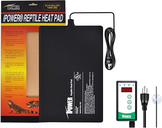 iPower PTHTPDCTRLV2HTPDL 8"x12" Reptile Heating Pad Under Tank Terrarium Heat Mat with Digital Thermostat Temperature Controller for Small Animals iPower