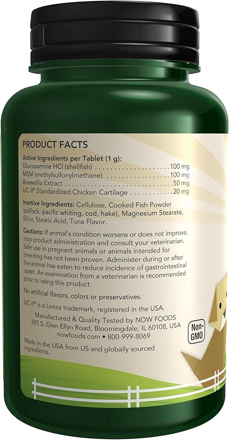 NOW Foods® Pets, UC-II® Advanced Joint Mobility for Dogs and Cats, Veterinarian formulated, Help Maintain Cartilage and Connective Tissue*, 60 Chewable Tablets (60 Grams) NOW