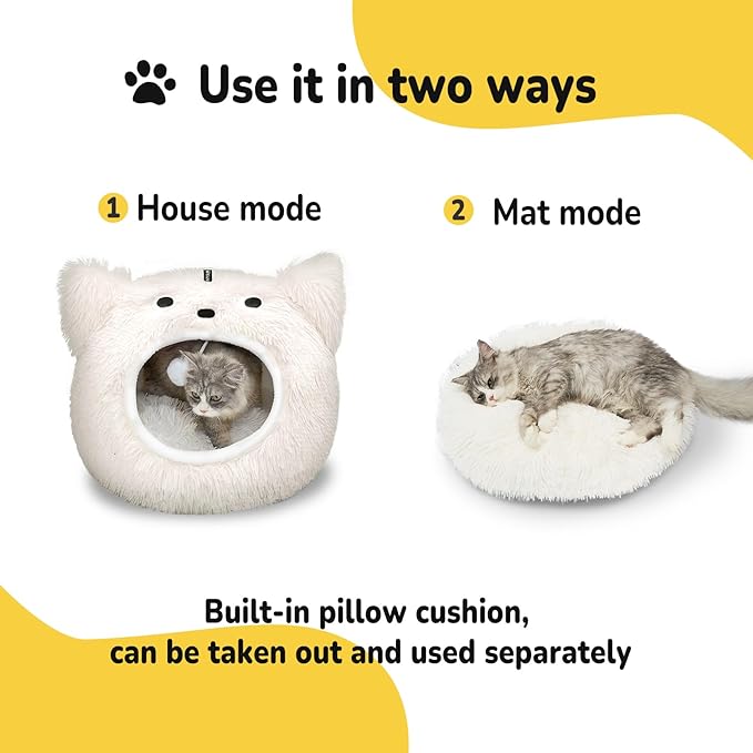CATISM Cat Bed, Cat Beds for Indoor Cats, Cat Cave, Cat Cave for Indoor Cats, Cat Bed Cave, Large Cat Beds, Cozy Hooded Cat Bed with Soft Cushion, Removable Washable Cat Beds - PAWPICO