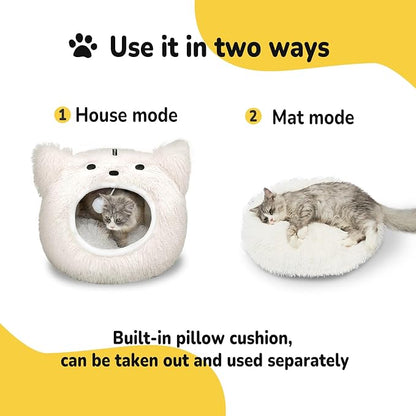 CATISM Cat Bed, Cat Beds for Indoor Cats, Cat Cave, Cat Cave for Indoor Cats, Cat Bed Cave, Large Cat Beds, Cozy Hooded Cat Bed with Soft Cushion, Removable Washable Cat Beds - PAWPICO