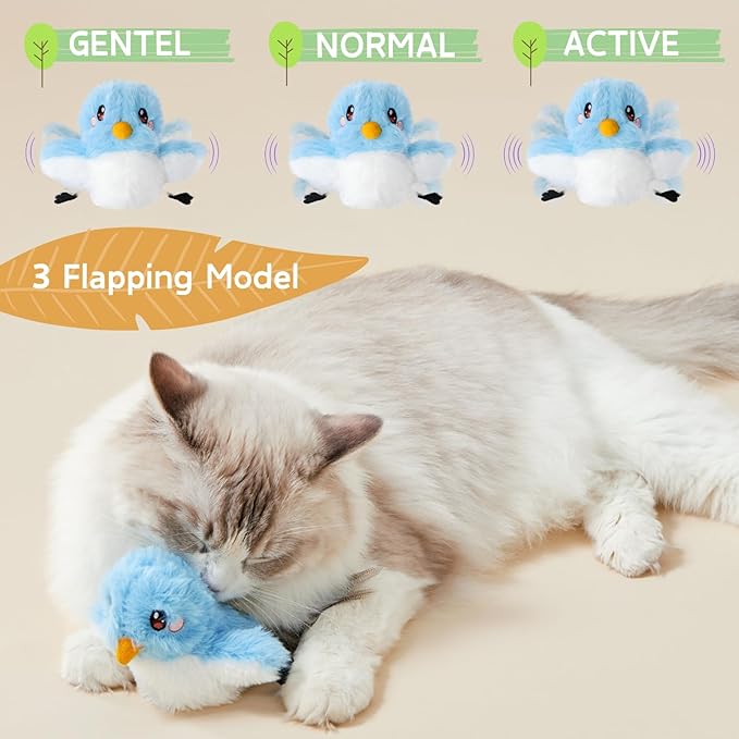 leafur Cat Toy Flapping Bird, Kitten Toys Touch Activated, Cat Enrichment Catnip Toys for Indoor Kitten (Mountain Bluebird Rechargeable) - PAWPICO