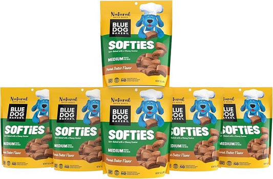Blue Dog Bakery Natural Dog Treats, Softies, Peanut Butter Flavor, 16.2oz Bag, 6 Bags - PAWPICO