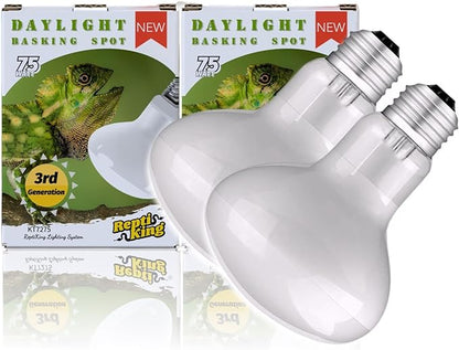Reptile Heat Bulb Lamp, 2-Pack 75W Daylight Basking Spot, Bearded Dragon/Turtle/Lzard/Gecko Light Bulb, UVA Heat Lamp, Basking Light for Reptiles ReptiKing