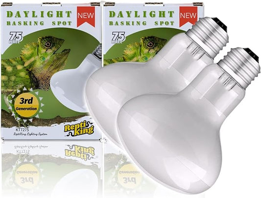 Reptile Heat Bulb Lamp, 2-Pack 75W Daylight Basking Spot, Bearded Dragon/Turtle/Lzard/Gecko Light Bulb, UVA Heat Lamp, Basking Light for Reptiles ReptiKing