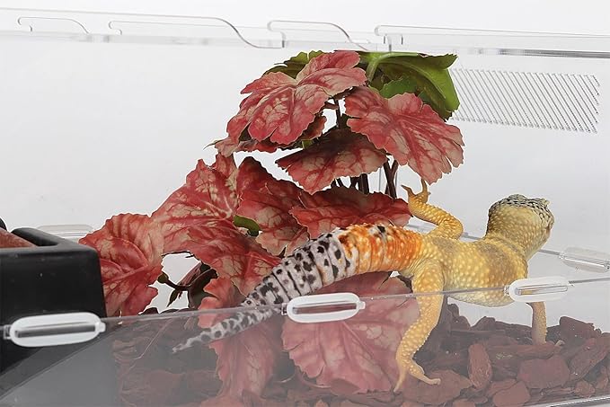 Reptile Plants for Terrarium, Ball Python Tank Decor Accessories fit Bearded Dragon Crested Leopard Gecko Lizard Chameleon Snake Frog Tortoise Hermit Crab - Fake Heuchera Micrantha Pink WOLEDOE