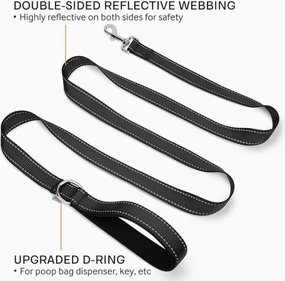 Joytale Double-Sided Reflective Dog Leash, 6 FT/5 FT/4 FT, Padded Handle Nylon Heavy Duty Leashes for Small & Medium Dogs Walking, Black, 6FT Joytale