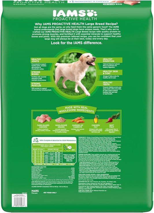 IAMS Adult High Protein Large Breed Dry Dog Food with Real Chicken, 38.5 lb. Bag - PAWPICO