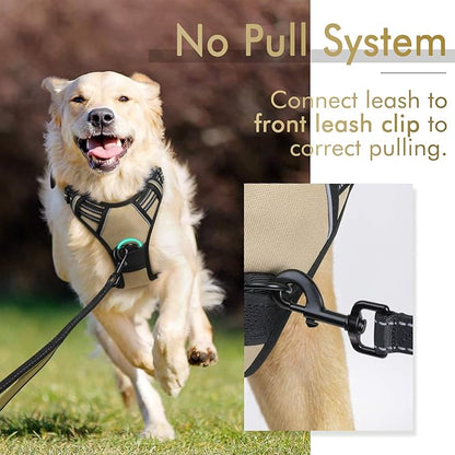 rabbitgoo Dog Harness, No-Pull Pet Harness with 2 Leash Clips, Adjustable Soft Padded Dog Vest, Reflective No-Choke Pet Oxford Vest with Easy Control Handle for Medium Dogs, Beige, M - PAWPICO