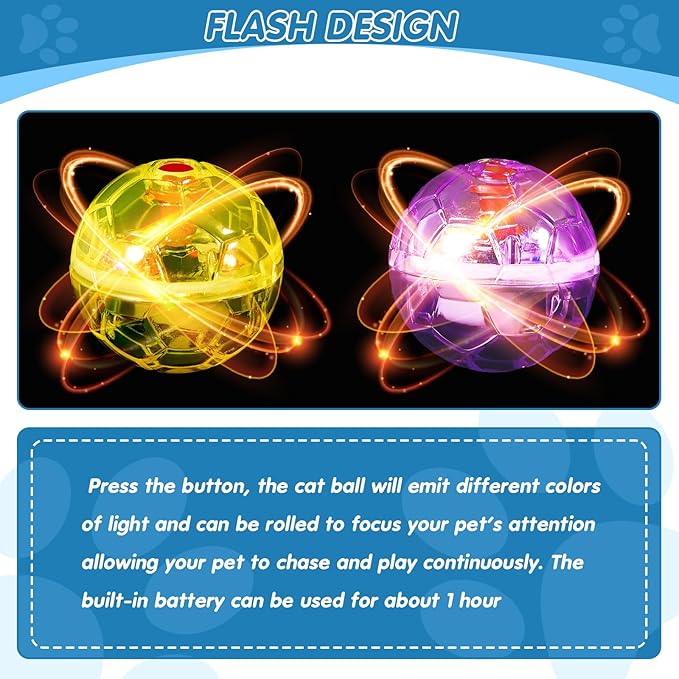 Frienda 4 Pieces Ghost Hunting Cat Ball Motion Light Up Cat Balls LED Motion Activated Cat Ball Motion Light Up Cat Dog Interactive Toys Pet Glowing Mini Running Exercise Ball Toys (Bright Color) - PAWPICO