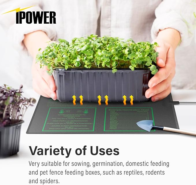 iPower 20” x 20.75” Seeding Heat Mat Upgraded Carbon Film Indoor Warm Hydroponic Plant Germination Starting Pad Durable Waterproof, 20" x 20.75", Black iPower