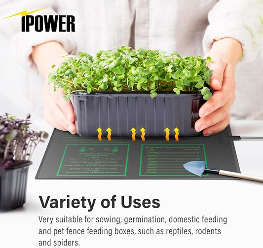 iPower 20” x 20.75” Seeding Heat Mat Upgraded Carbon Film Indoor Warm Hydroponic Plant Germination Starting Pad Durable Waterproof, 20" x 20.75", Black iPower