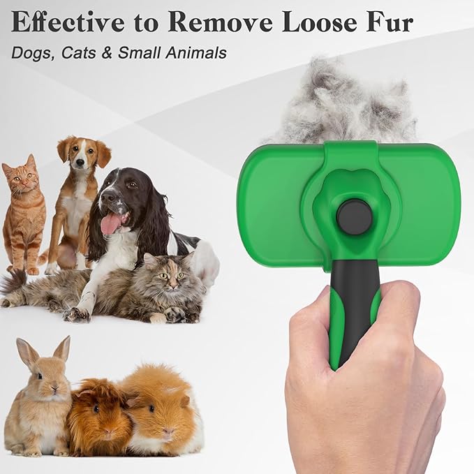 Swihauk Self Cleaning Slicker Brush for Dogs & Cats - Skin Friendly Deshedding Brush for Long and Short Haired Pets, Grooming Brush, Green - PAWPICO