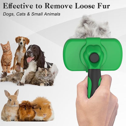 Swihauk Self Cleaning Slicker Brush for Dogs & Cats - Skin Friendly Deshedding Brush for Long and Short Haired Pets, Grooming Brush, Green - PAWPICO