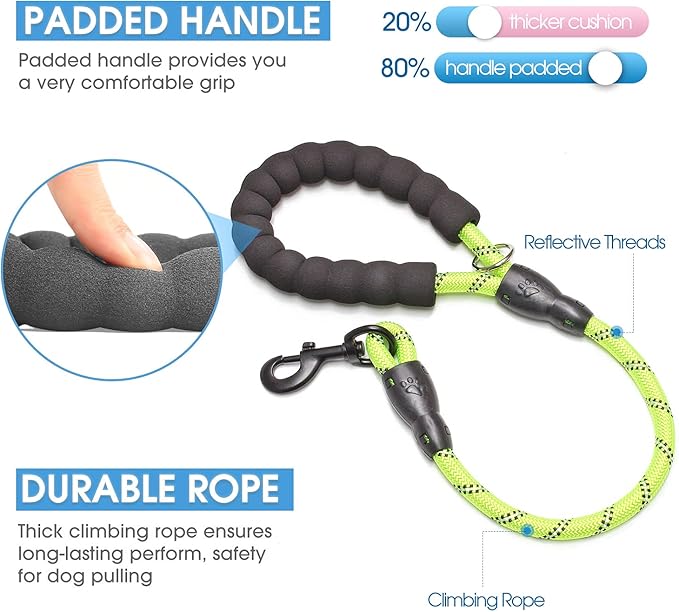 BAAPET 2/4/5/6 FT Dog Leash with Comfortable Padded Handle and Highly Reflective Threads for Small Medium and Large Dogs (2FT-1/2'', Green) BAAPET