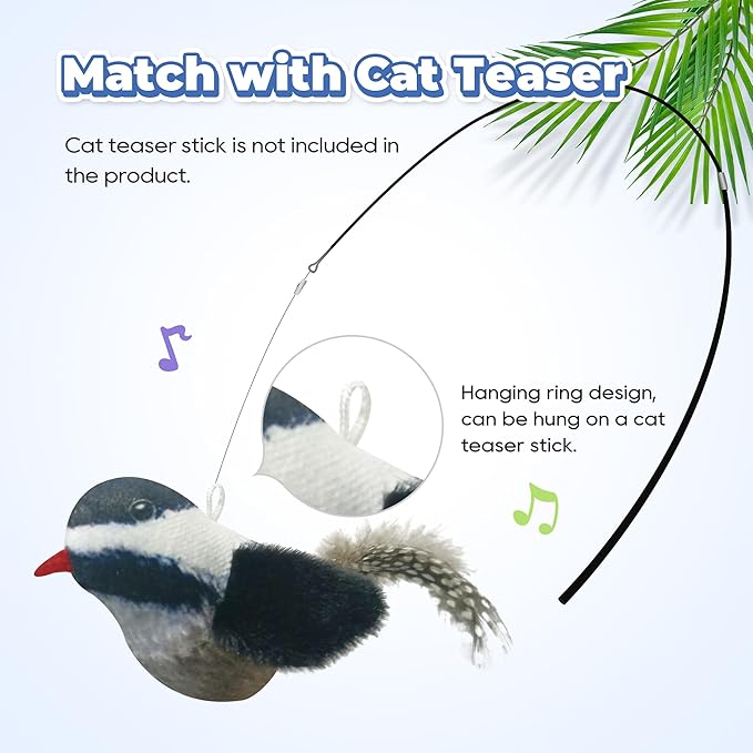 LEWISER Cat Toys Chirping Tit 2 Pcs with Catnip SilverVine, Suitable for Cat Wand Toys, Simulation Bird Design, Interactive Toys for Indoor Kitty Kitten Exercise, Orange and Black - PAWPICO