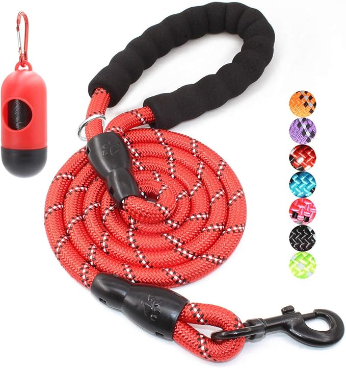 BAAPET 2/4/5/6 FT Dog Leash with Comfortable Padded Handle and Highly Reflective Threads for Small Medium and Large Dogs (6FT-1/2'', Red) BAAPET