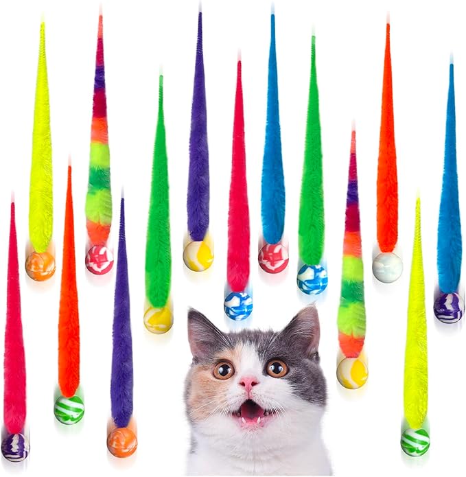 AcceLeah Cat Worm Toy Refills Cats Teaser Toys Wand Replacement,Cat Worms and Dragonfly Refill,Cat Wand Toy Assorted Teaser Refills with Bell (14 Pcs) - PAWPICO