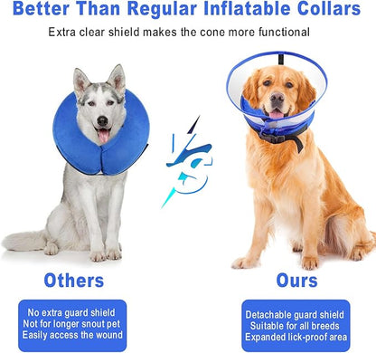 Dog Cone Collar, Inflatable Dog Cone After Surgery for Small Medium Large Dogs, Soft Dog Cone of Alternative with Enhanced Anti-Licking Guard Shield for Pets (Blue, M (Neck: 9"-12")) RoyalClaws