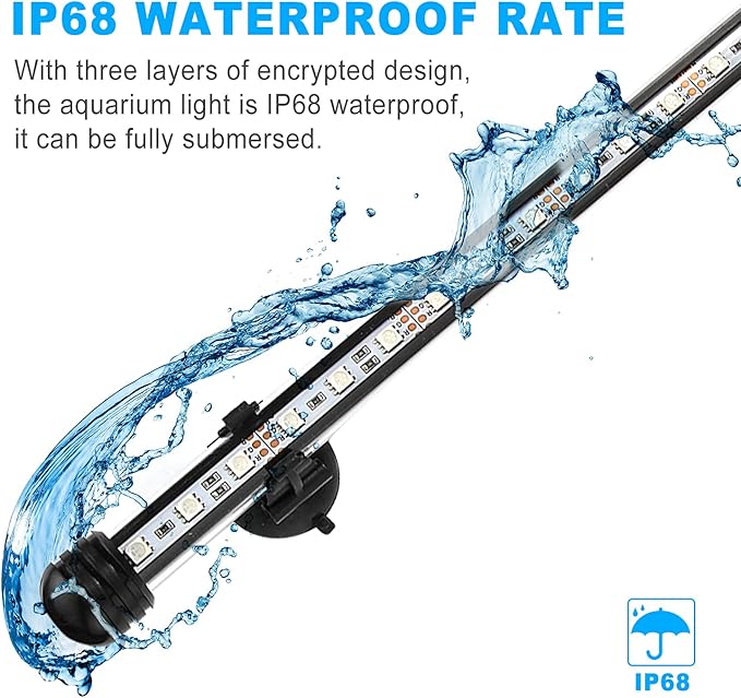 GreenSun Fish Tank Aquarium Light: Submersible Led Lamp - 15 Inch Waterproof Strip Spotlight with APP Control GreenSun
