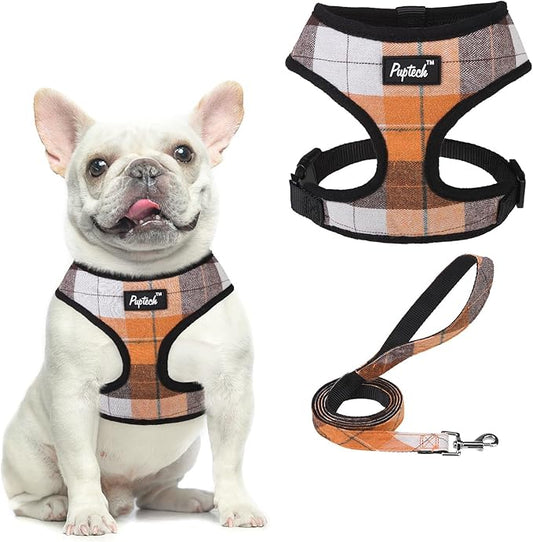 PUPTECK Soft Mesh Dog Harness and Leash Set Pet Puppy Cat Comfort Padded Vest No Pull Harnesses, Orange, S PUPTECK