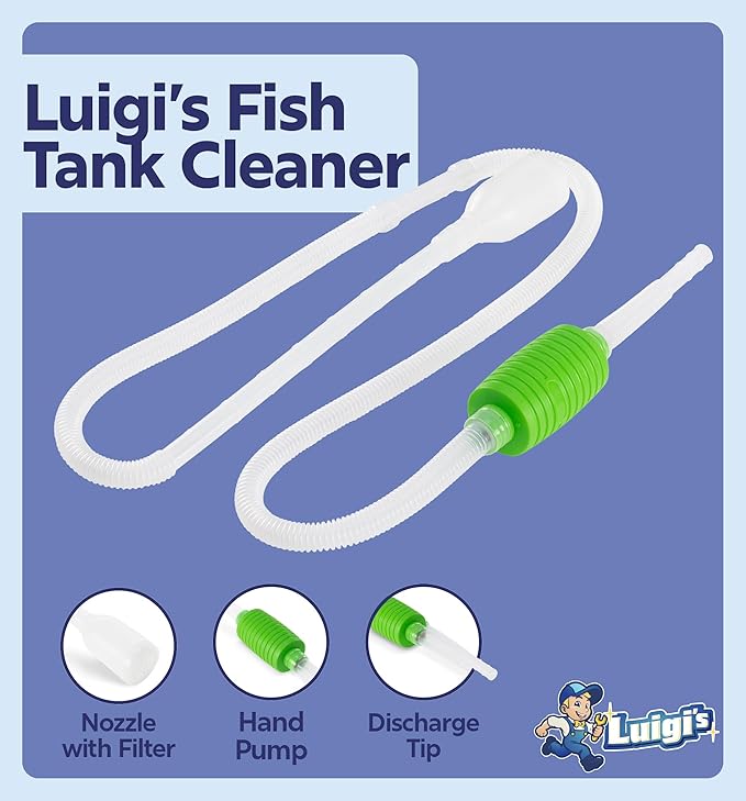Luigi's Fish Tank Cleaner - Gravel Pump Vacuum for Aquarium - Hand Siphon Hose to Remove and Change Water or Sand in Minutes - Fish Aquarium Accessories, Supplies & Cleaning Tools Luigis