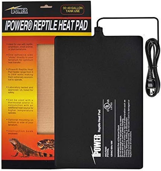 iPower 8 by 12-Inch Reptile Heat Mat Under Tank Heater Terrarium Heating Pad Ideal for Spider Snake Tarantula Hermit Crab Turtle, Black iPower
