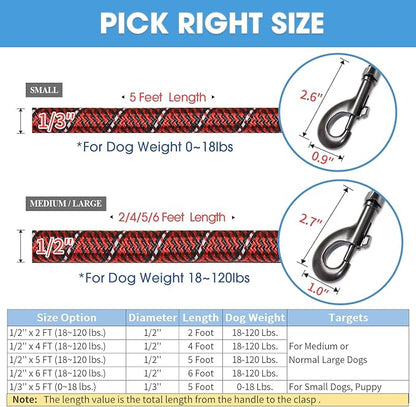 BAAPET 2/4/5/6 FT Dog Leash with Comfortable Padded Handle and Highly Reflective Threads for Small Medium and Large Dogs (5FT-1/2'', Black Red) - PAWPICO