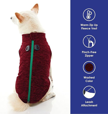 Gooby Zip Up Fleece Dog Sweater - Fuchsia Wash, X-Large - Warm Pullover Fleece Step-in Dog Jacket with Dual D Ring Leash - Winter Small Dog Sweater - Dog Clothes for Small Dogs Boy and Medium Dogs - PAWPICO
