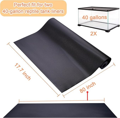 LEOLIO 17.7 x 80 Inch Bearded Dragon Tank Accessories, Non-Adhesive Reptile Carpet Liner for Leopard Gecko, Snake, Lizard, and Tortoise, Terrarium Mat Bedding for Tank Flooring (Black) LEOLIO