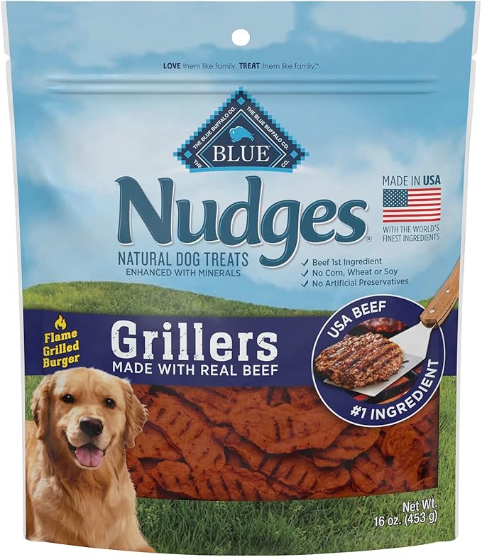 Blue Buffalo Nudges Grillers Natural Dog Treats, Beef, 16oz - PAWPICO