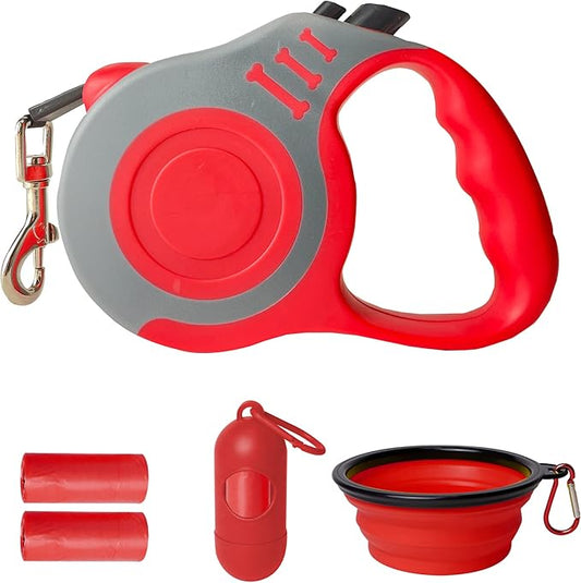 Retractable Dog Leash Automatic Telescopic Tractor Dog Tape, Pet Tape 10/16 FT Durable and Convenient, with Folding Bowl, Dispenser, Rubbish Bags, Suitable for Small and Medium Dogs LIEVUIKEN